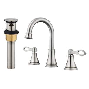 8 in. Widespread Double Handle Bathroom Faucet 3 Holes with 360° Swivel Spout, Stainless Steel Drain in Brushed Nickel
