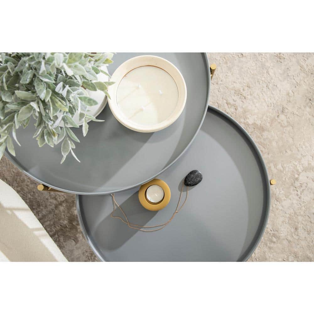 Ulani Gray and Gold Iron Nesting Side Table Set of 2