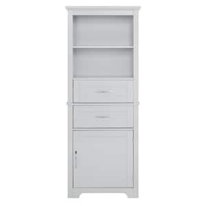 22.63 in. W x 11.82 in. D x 60 in. H Gray Linen Cabinet with Open Shelves and 2-Drawers