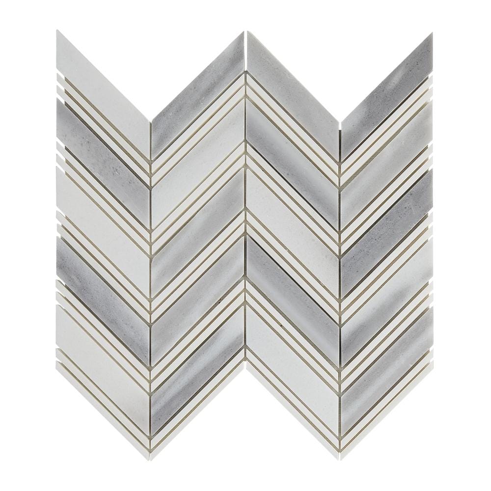 Blended Nature Iceburg 12 in. x 10.87 in. Chevron Marble/Glass Mesh-Mounted