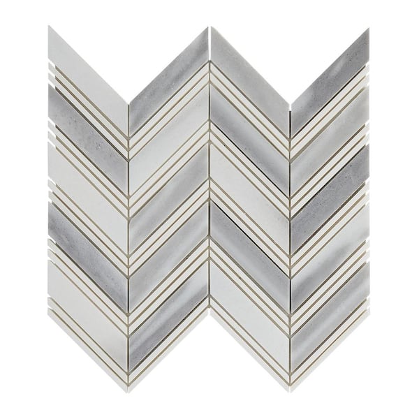 Unbranded Blended Nature Iceburg 12 in. x 10.87 in. Chevron Marble/Glass Mesh-Mounted Mosaic Tile (0.90 sq. ft./Each)