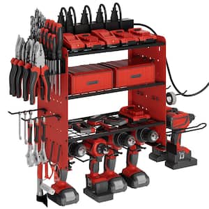 16 .6 in. Modular Power Tool Organizer with Charging Station, 150 lbs. Wall Mount Garage with hooks, Red