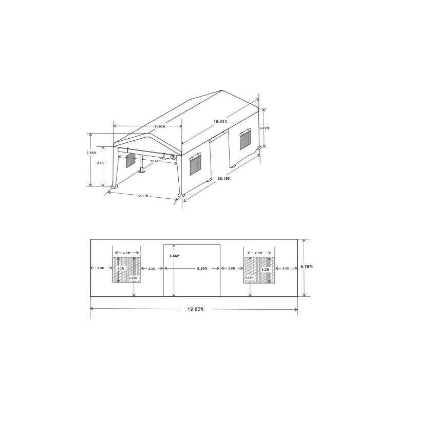 Gray 12' x 20' Portable Carport with Windows and Metal Frame