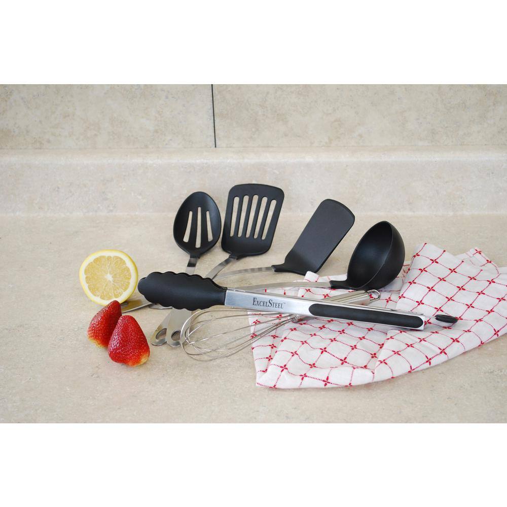 ExcelSteel 6-Piece Stainless Steel Kitchen Tool Set with Black Nylon Tips