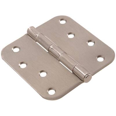 4 in. Satin Nickel Residential Door Hinge with 5/8 in. Round Corner Removable Pin Full Mortise (9-Pack)