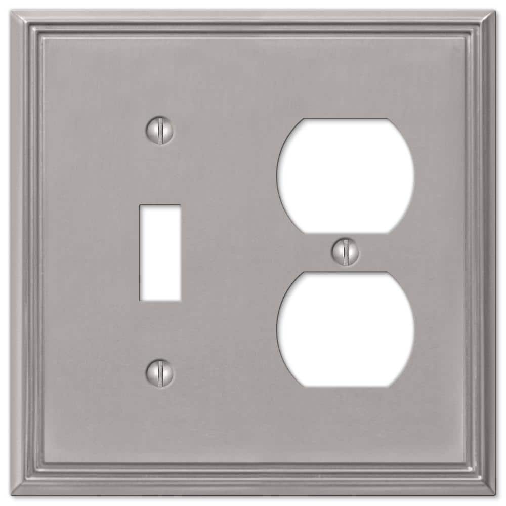Brushed Nickel 2-Gang Metal Toggle and Duplex Wall Plate