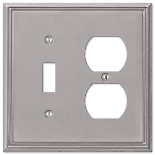 AMERELLE Rhodes 2 Gang 1-Toggle and 1-Duplex Metal Wall Plate - Brushed Nickel
