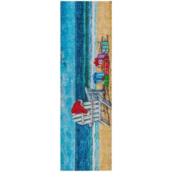 Dream Shag Premium Machine Washable Abstract ADS220 Blue 2 ft. x 7 ft. Runner Rug