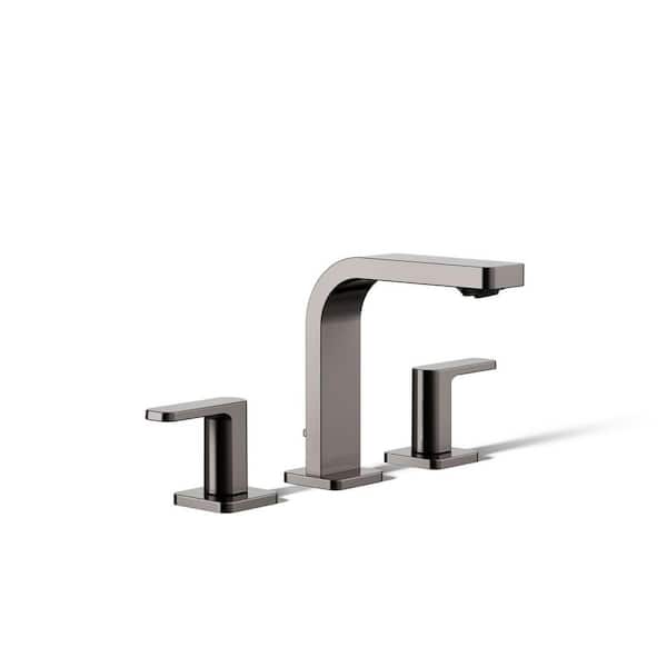 Parallel 8 in. Widespread 2 Handle Bathroom Sink Faucet with Handles and Pop-Up Drain in Vibrant Titanium