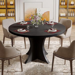 Halseey Black Wood 47 in. Pedestal Dining Table, Round Dinner Kitchen Dining Room Table Seats 4