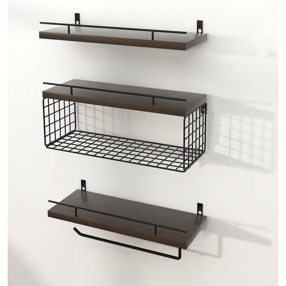 15.7 in. W x 5.9 in. D Decorative Wall Shelf, Dark Brown 3+2 Tier Bathroom 