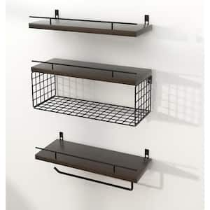 15.7 in. W x 5.9 in. D Decorative Wall Shelf, Dark Brown 3+2 Tier Bathroom Shelves, Farmhouse Floating Shelf