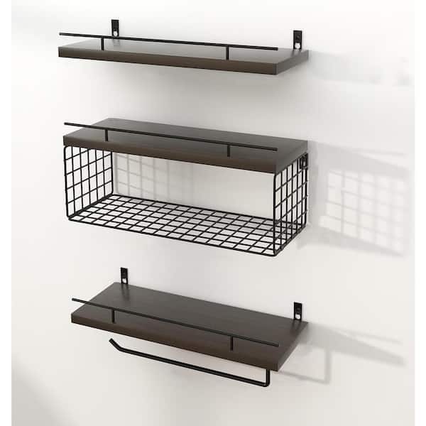 Cubilan 15.7 in. W x 5.9 in. D Decorative Wall Shelf, Dark Brown 3+2 Tier Bathroom Shelves, Farmhouse Floating Shelf