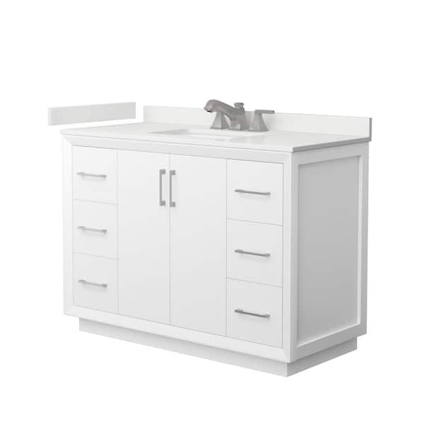 Wyndham Collection Strada 48 in. W x 22 in. D x 35 in. H Single Bath Vanity in White with White Quartz Top