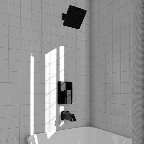 Palisades 1-Spray Pattern 6 in. Modern Wall Mount Fixed Shower Head Shower System in Matte Black