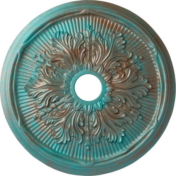 Ekena Millwork 1-7/8 in. x 23-3/4 in. x 23-3/4 in. Polyurethane Luton Leaf Ceiling Medallion, Copper Green Patina