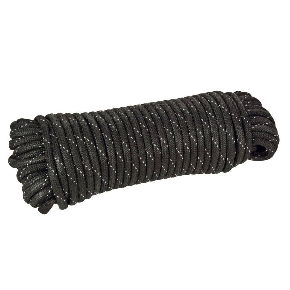 50M Outdoor Paracord 6mm Rope Stronger Reflective Cord Survival Rope  Camping Cord Tent Rope (Black)