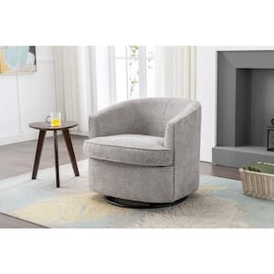 Modern Comfy Gray Chenille Swivel Barrel Chair