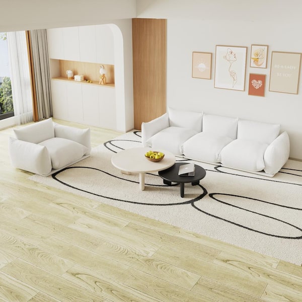 Magic Home 2-Pieces Wide Bread Shape Square Chenille Top Beige Sofa Couch Living Room Set (1-Seat Plus 3-Seats)