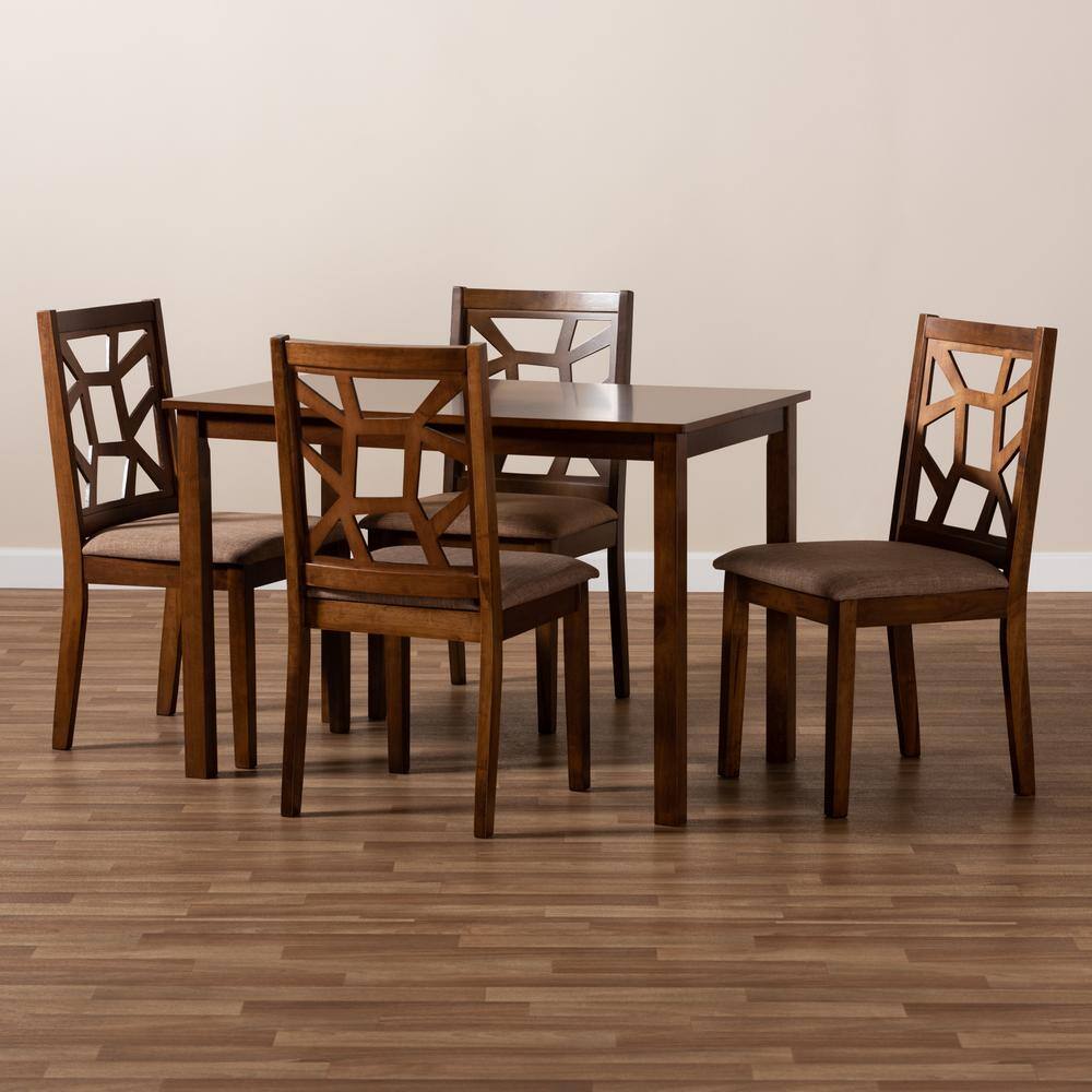 Walnut Brown and Light Brown Mid-Century 5-Piece Dining Set