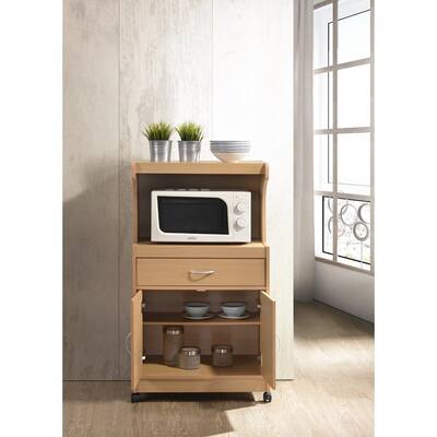 Beech Microwave Cart with Storage