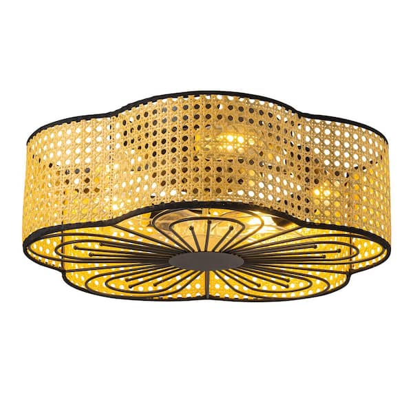 20 in. Indoor Black Boho Caged Ceiling Fan with Lights and Remote Low Profile Flush Mount Ceiling Fan 7 Clear Blades