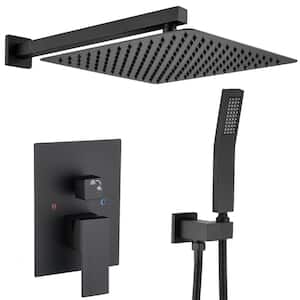 Rainfall Single-Handle 2-Spray Patterns 12 in. Wall Mount Shower Faucet with Hand Shower in Matte Black (Valve Included)