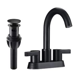4 in. Centerset Double Handle High Arc Bathroom Sink Faucet with Drain Assemble Included in Matte Black
