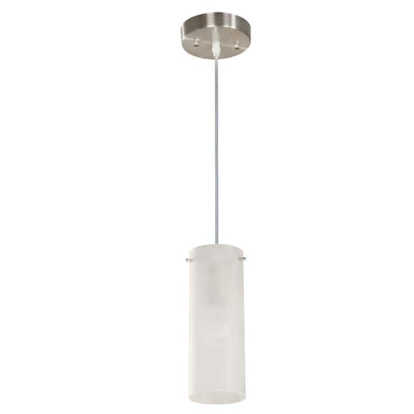 Hampton Bay 1-Light Satin Nickel Mini Pendant with Frosted White Glass Shade