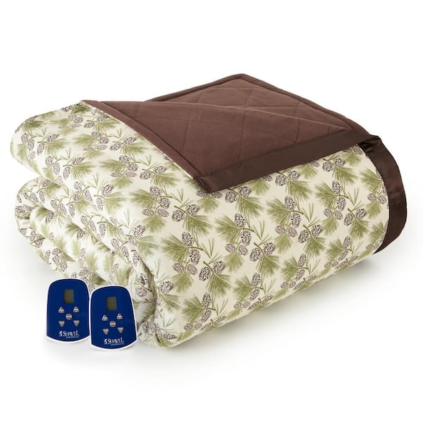 Micro Flannel Queen Pinecone Electric Heated Comforter/Blanket