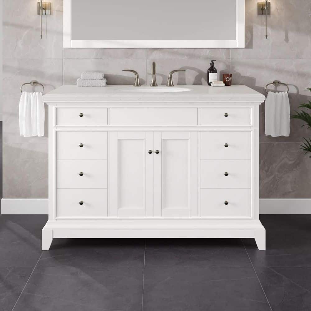 Elite Stamford 48 in. Single Sink White Bath Vanity with White Carrara Quartz Top (Assembled) price history on PriceWatchPro