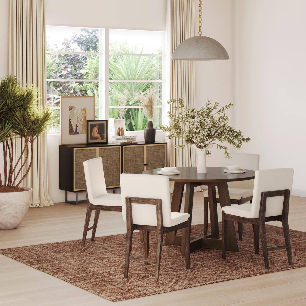 Gracie Dark Brown Linen Upholstered Dining Chair Set