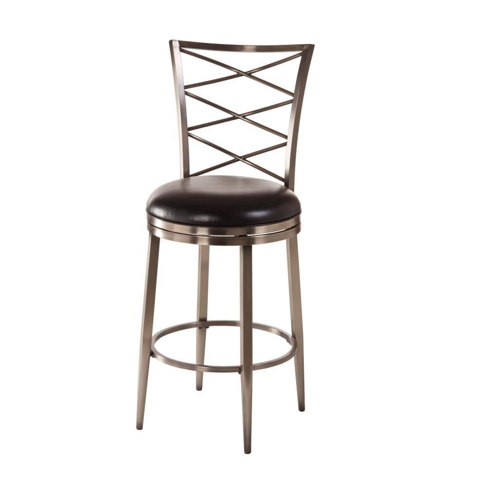 Harlow Antique Pewter Swivel Bar Stool with Black Vinyl Seat
