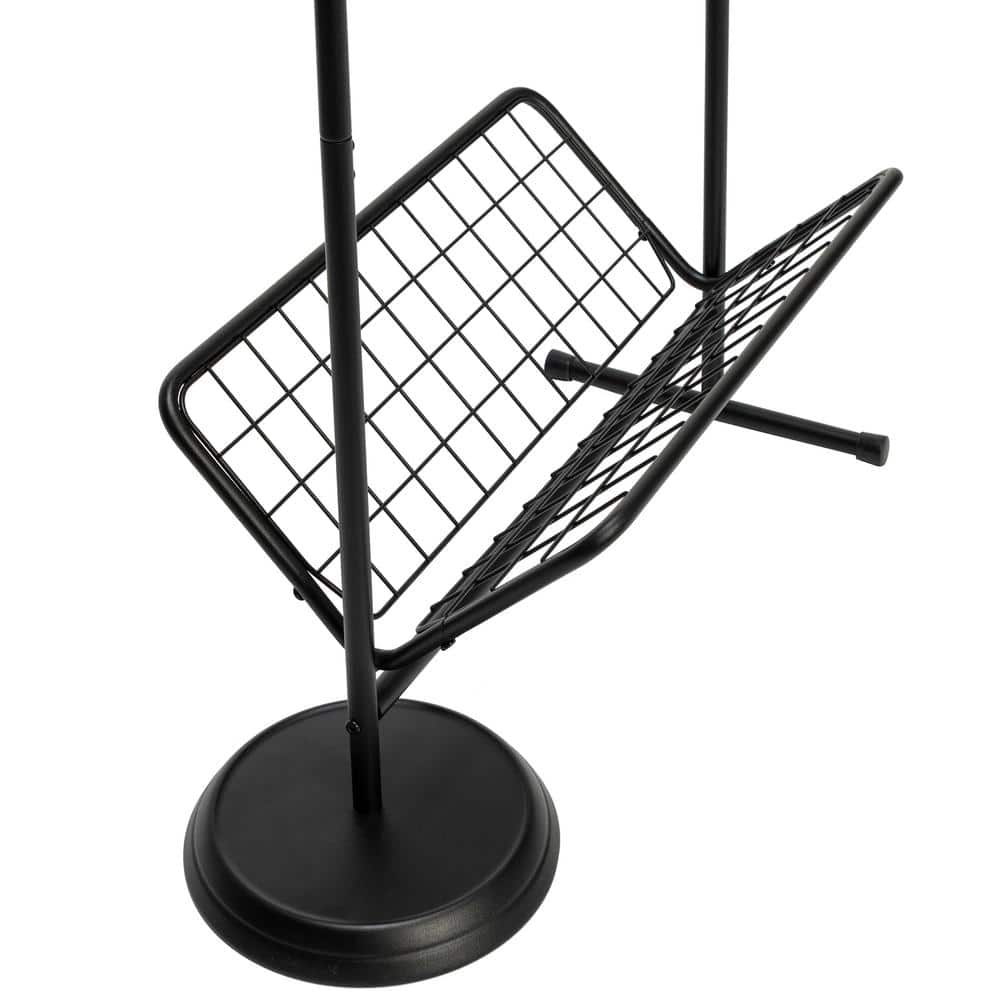 Black Steel Swivel Clothing Rack with Basket Shelf