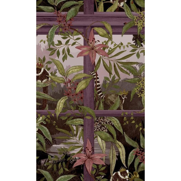 Walls Republic Plum Tropical Floral Foliage Shelf Liner Non-Woven Wallpaper Double Roll (57 sq. ft.)