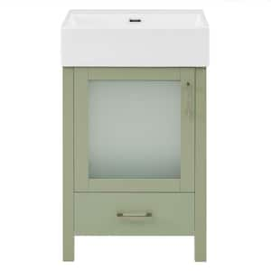 20.28 in. W x 15.16 in. D x 34.84 in. H Single Sink Freestanding Bath Vanity in Green with White Ceramic Top and Storage