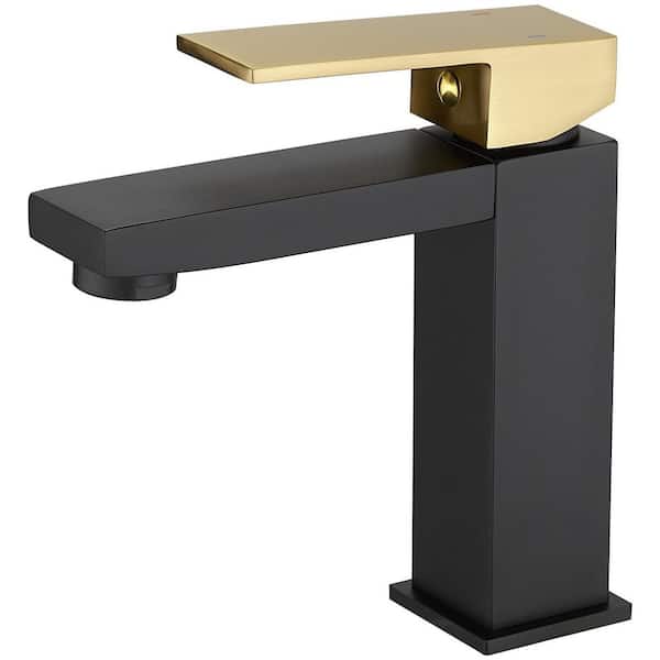 Single Handle Single Hole Bathroom Faucet in Matte Black and Gold