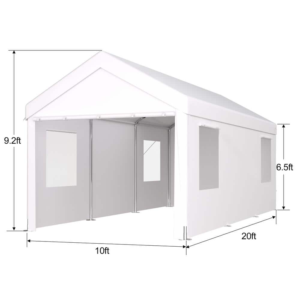 10' x 20' White Portable Steel Garage with Windows