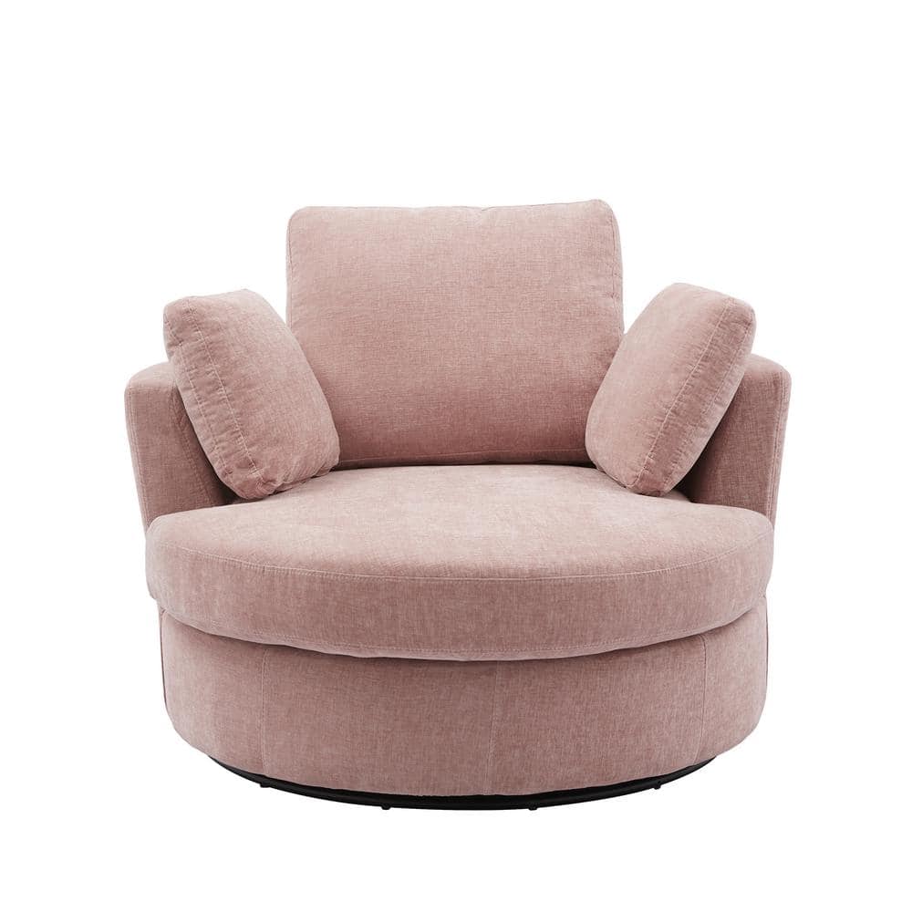 42.2 in.W Pink Swivel Accent Barrel Chair and Half Swivel Sofa With 3 Pillo