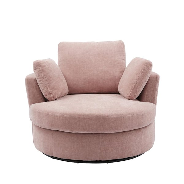 Unbranded 42.2 in.W Pink Swivel Accent Barrel Chair and Half Swivel Sofa With 3 Pillows For Bedroom Living Room