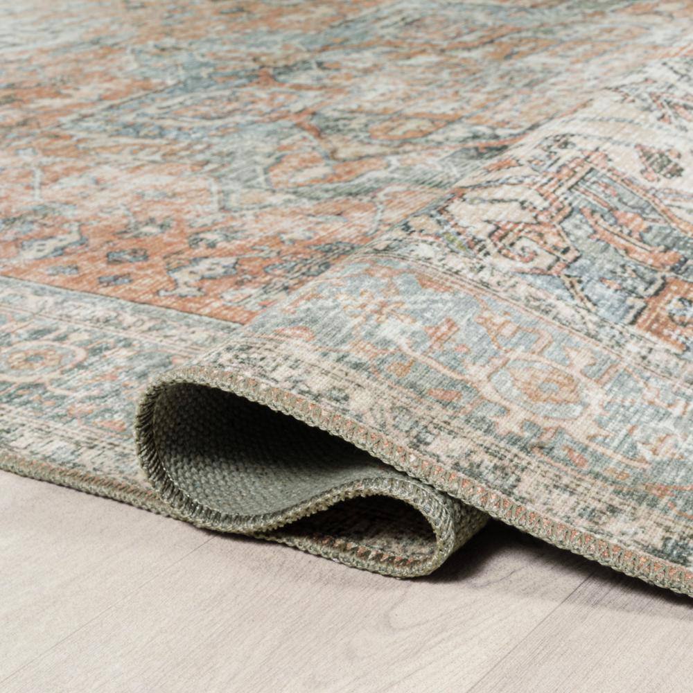 Armae Distressed Blue and Orange Chenille Washable Area Rug