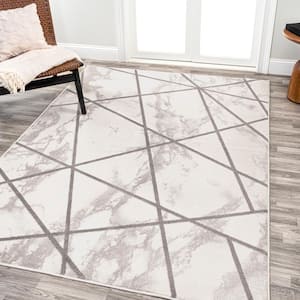 Patras Ivory/Gray 4 ft. x 6 ft. Modern Geometric Marbled Area Rug