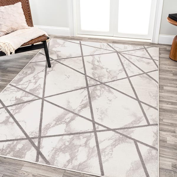 JONATHAN Y Patras Ivory/Gray 5 ft. x 8 ft. Modern Geometric Marbled Area Rug