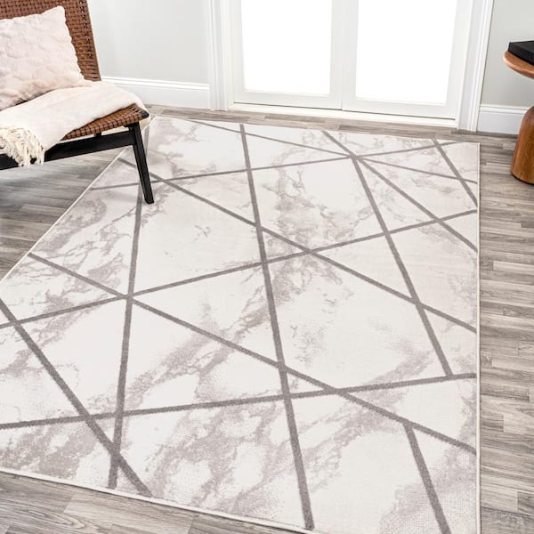JONATHAN Y Patras Ivory/Gray 8 ft. x 10 ft. Modern Geometric Marbled Area Rug
