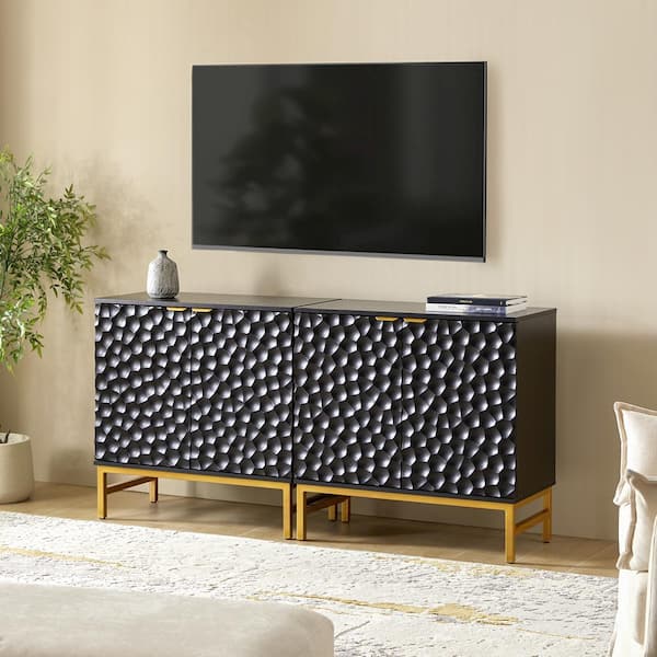 JAYDEN CREATION Kai Black Modern 31.5 in. Tall 2-Door Wood Sideboard Set of 2 with Adjustable Shelves