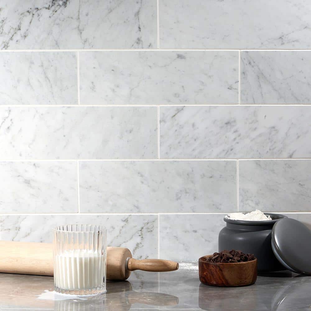 Carrara White Polished Marble 4x12 Subway Tile