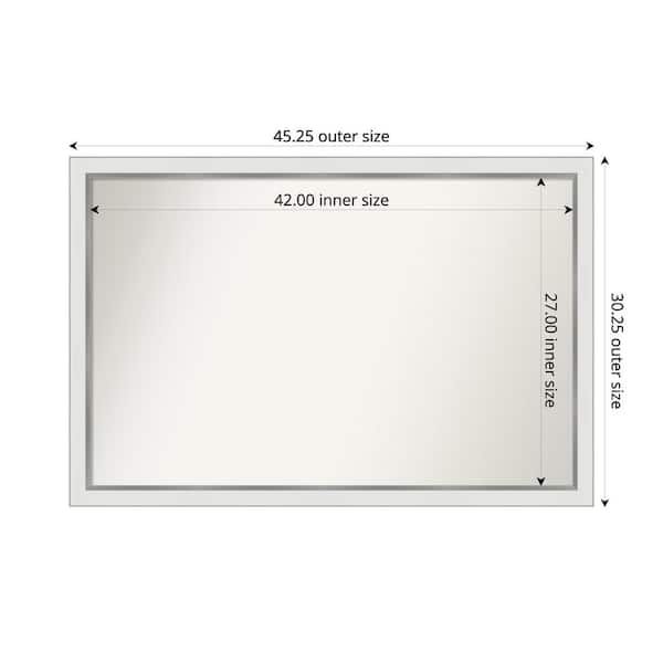 Amanti Art Medium Rectangle Satin White Silver Casual Mirror (30 in. H x 45 in. W)