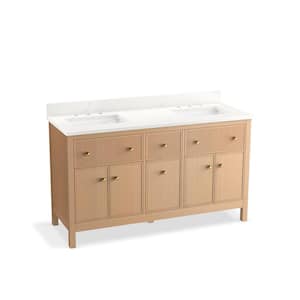 Malin By Studio McGee 60 in. Bathroom Vanity Cabinet in White Oak With Sinks And Quartz Top