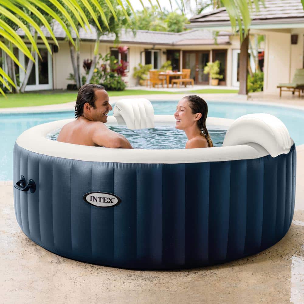 Intex 4-Person Navy Inflatable Round Hot Tub with Cup Holders
