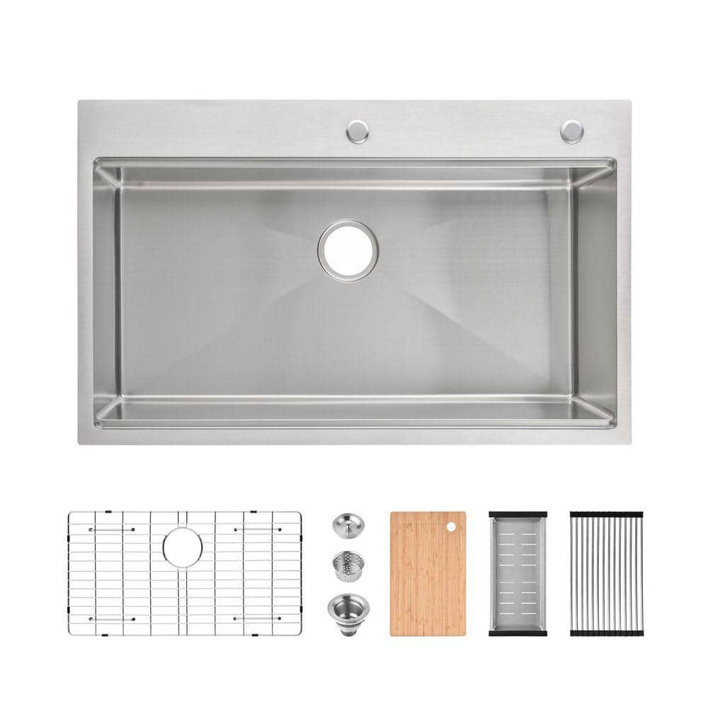 36 in. Drop-In Single Bowl Stainless Steel Workstation Kitchen Sink with Cutting Board, Colander and Basket Strainer